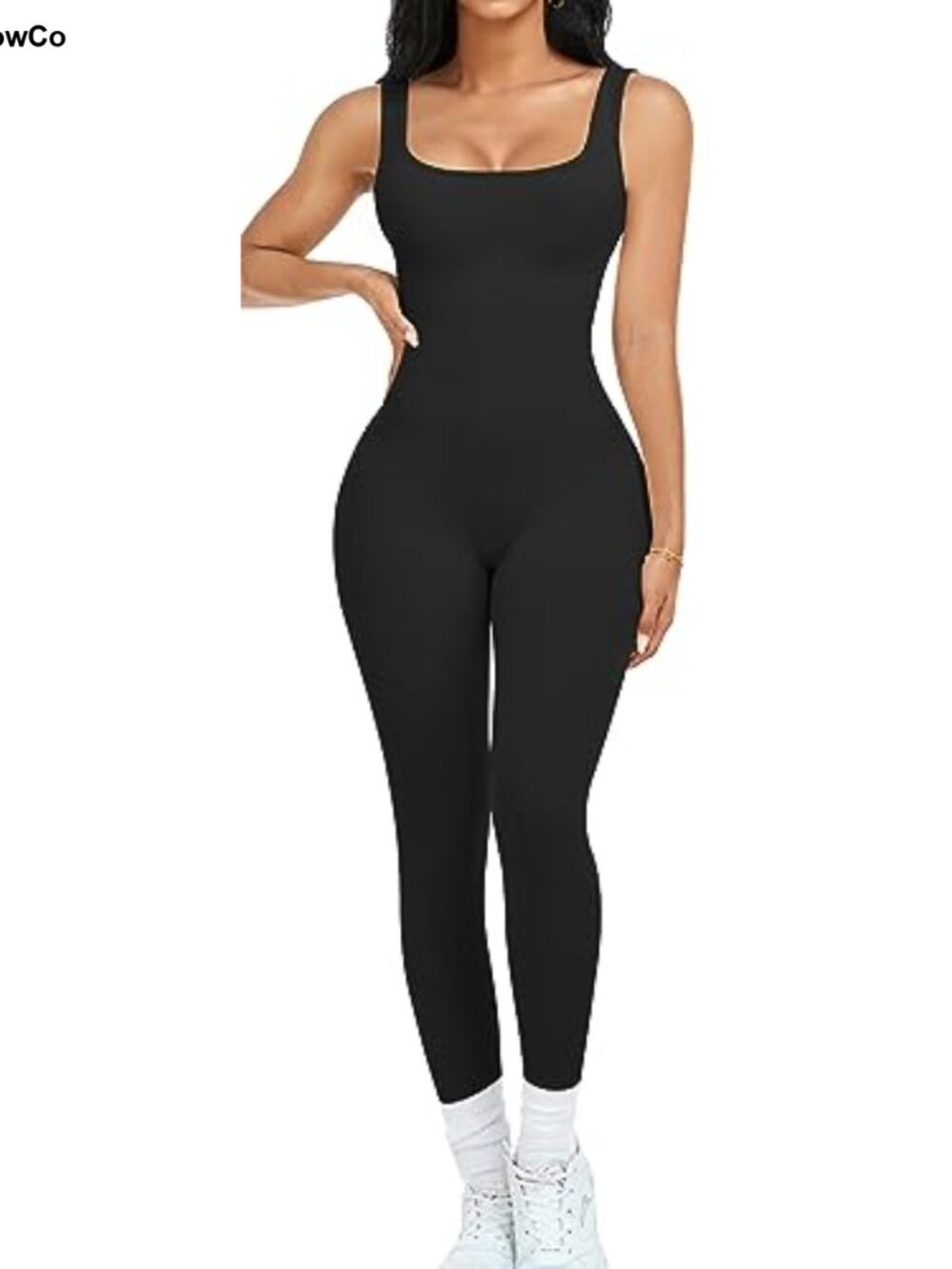 Seamless Ribbed Workout Jumpsuit Sleeveless Square Neck Yoga Gym One Piece